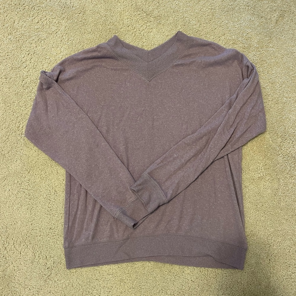 Zella double v neck pullover sweater in purple
